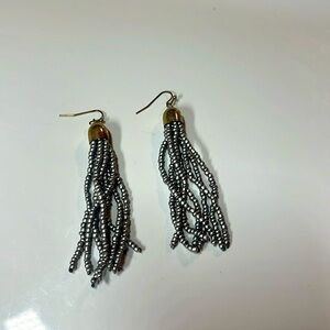 DARK SILVER BEAD TASSEL EARRINGS